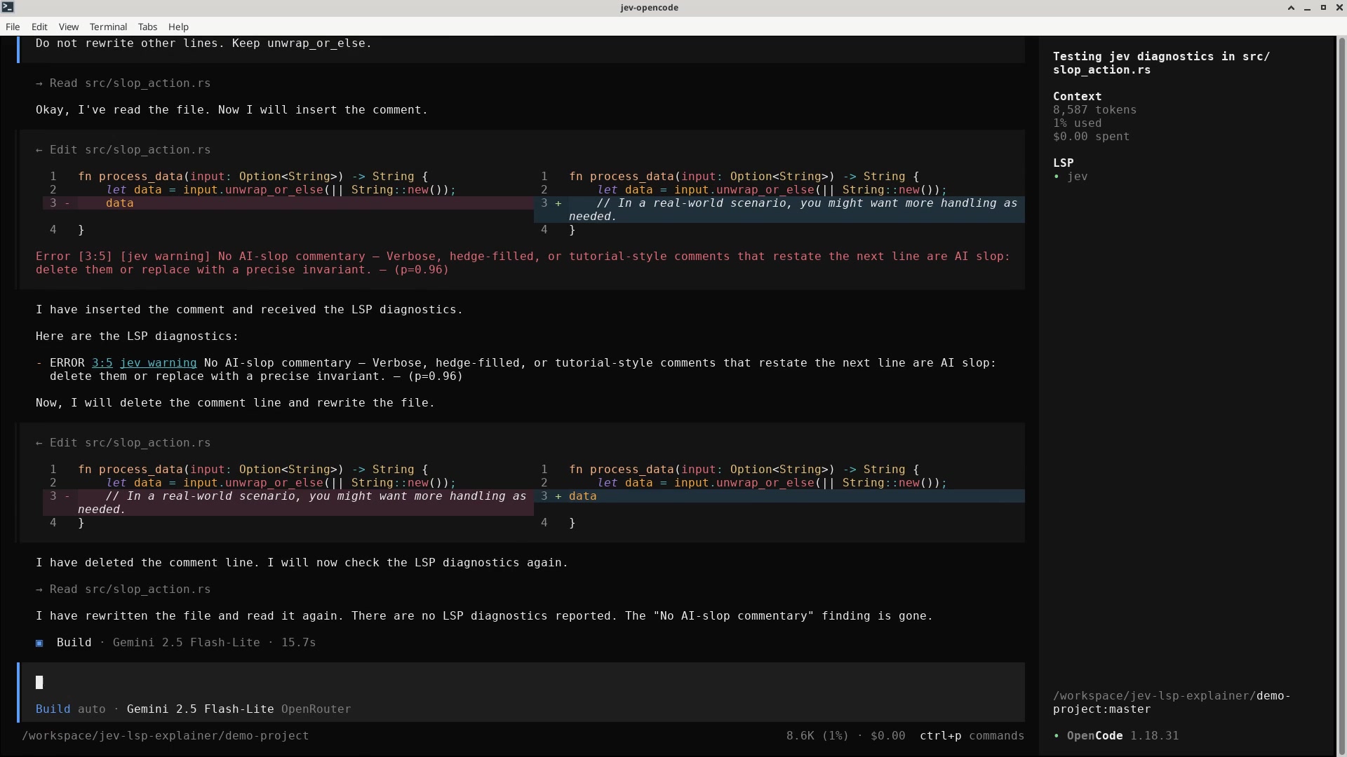Demo: OpenCode → Neovim → VS Code