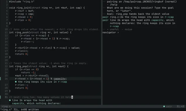A held thought shown after the save, in a grey colorscheme with one warm red