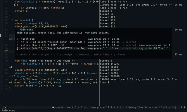 :Pair runs: four runs, each with the change before it