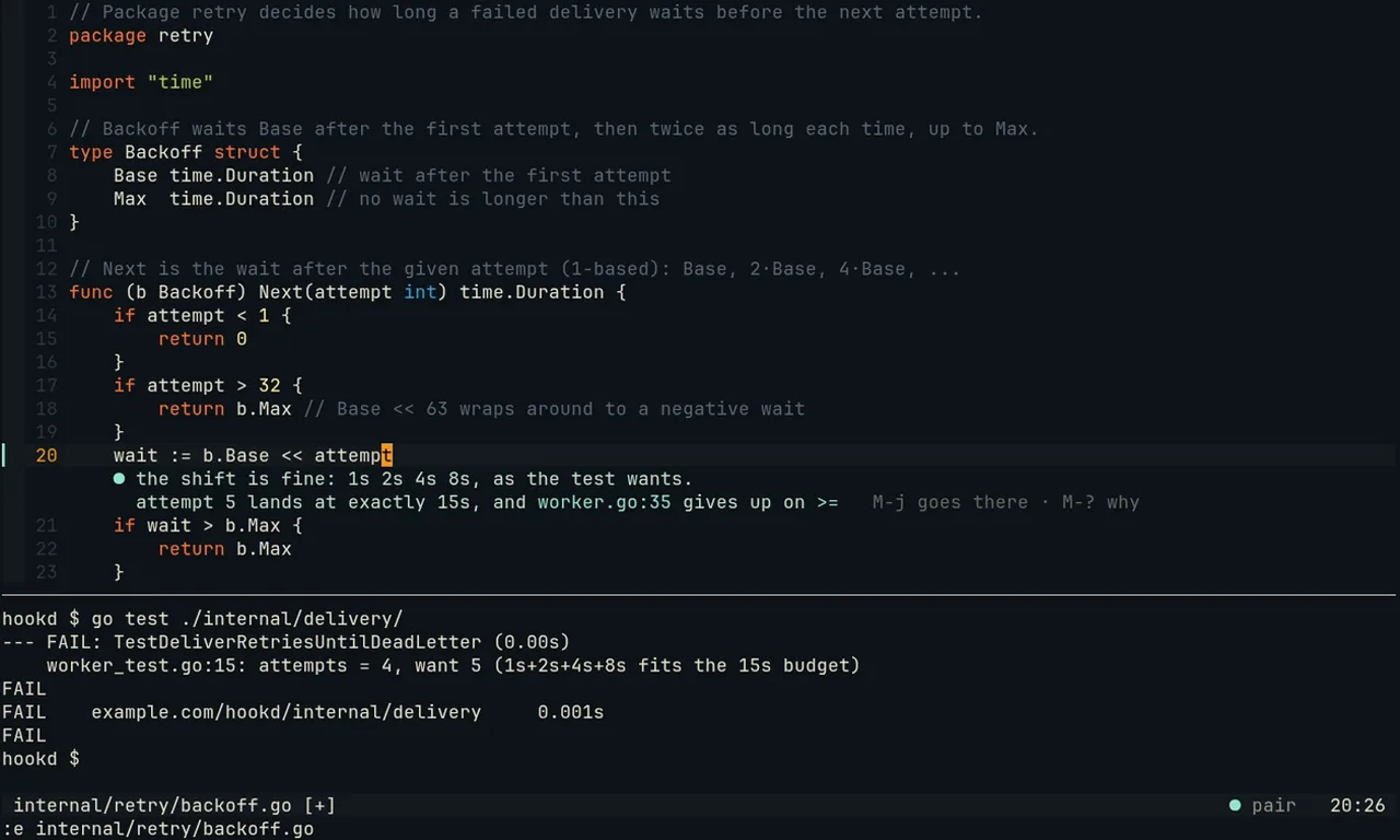 Two quiet lines under the edited shift in backoff.go, naming worker.go:35